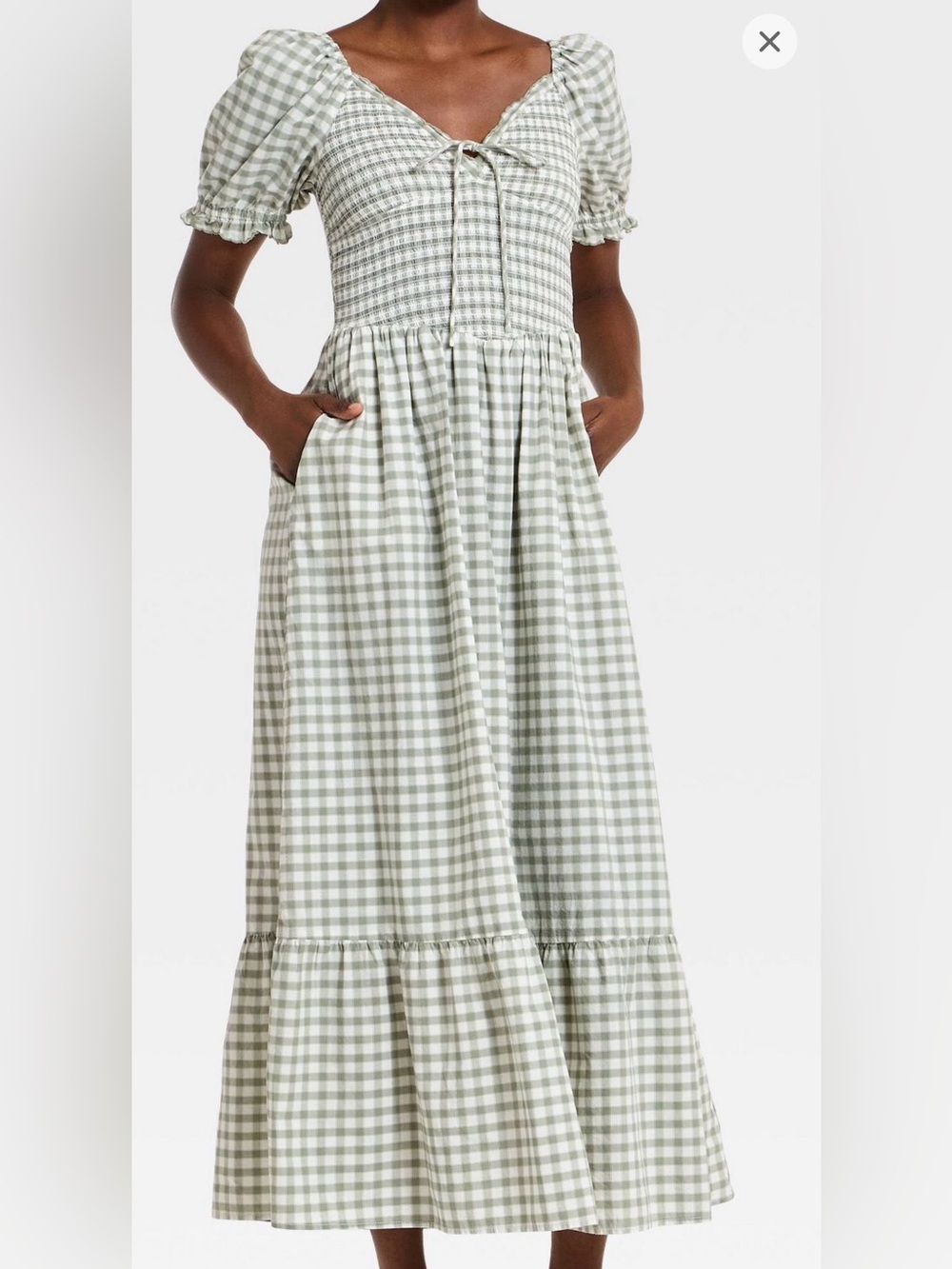 Smocked Gingham Maxi Dress - Sage Green